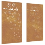 vidaXL Decor perete grădină 2 buc. 105x55 cm design flori oțel Corten vidaXL Decor perete grădină 2 buc. 105x55 cm design flori oțel Corten