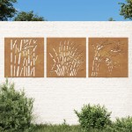 vidaXL Decor de perete 3 buc. 55x55 cm model iarba oțel Corten vidaXL Decor de perete 3 buc. 55x55 cm model iarba oțel Corten
