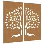 vidaXL Decorațiuni perete de grădină 2 buc. 105x55 cm oțel model copac vidaXL Decorațiuni perete de grădină 2 buc. 105x55 cm oțel model copac