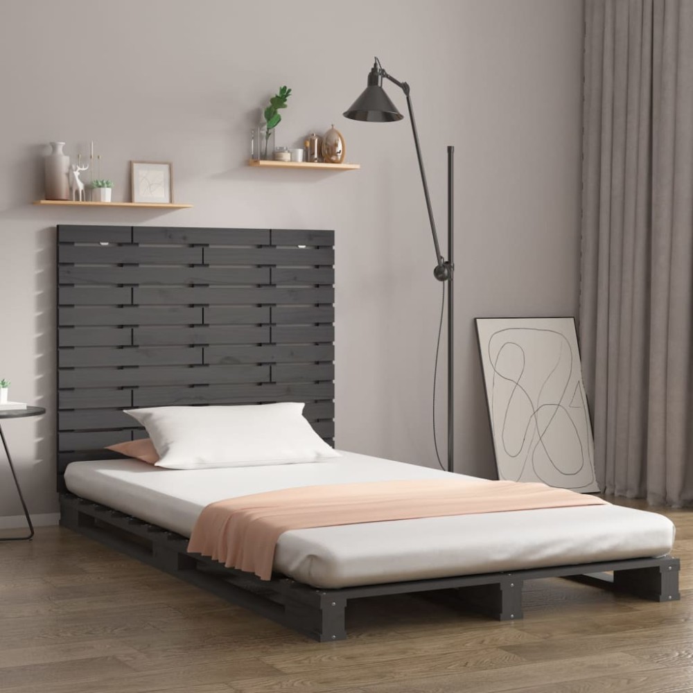 vidaXL Tăblie de pat pentru perete, gri, 96x3x91,5 cm, lemn masiv pin