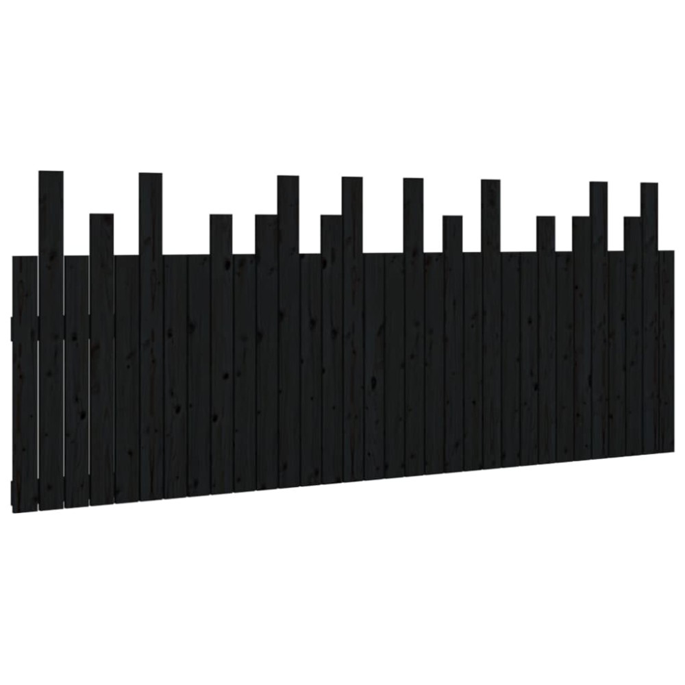 vidaXL Tăblie de pat pentru perete, negru, 204x3x80 cm, lemn masiv pin