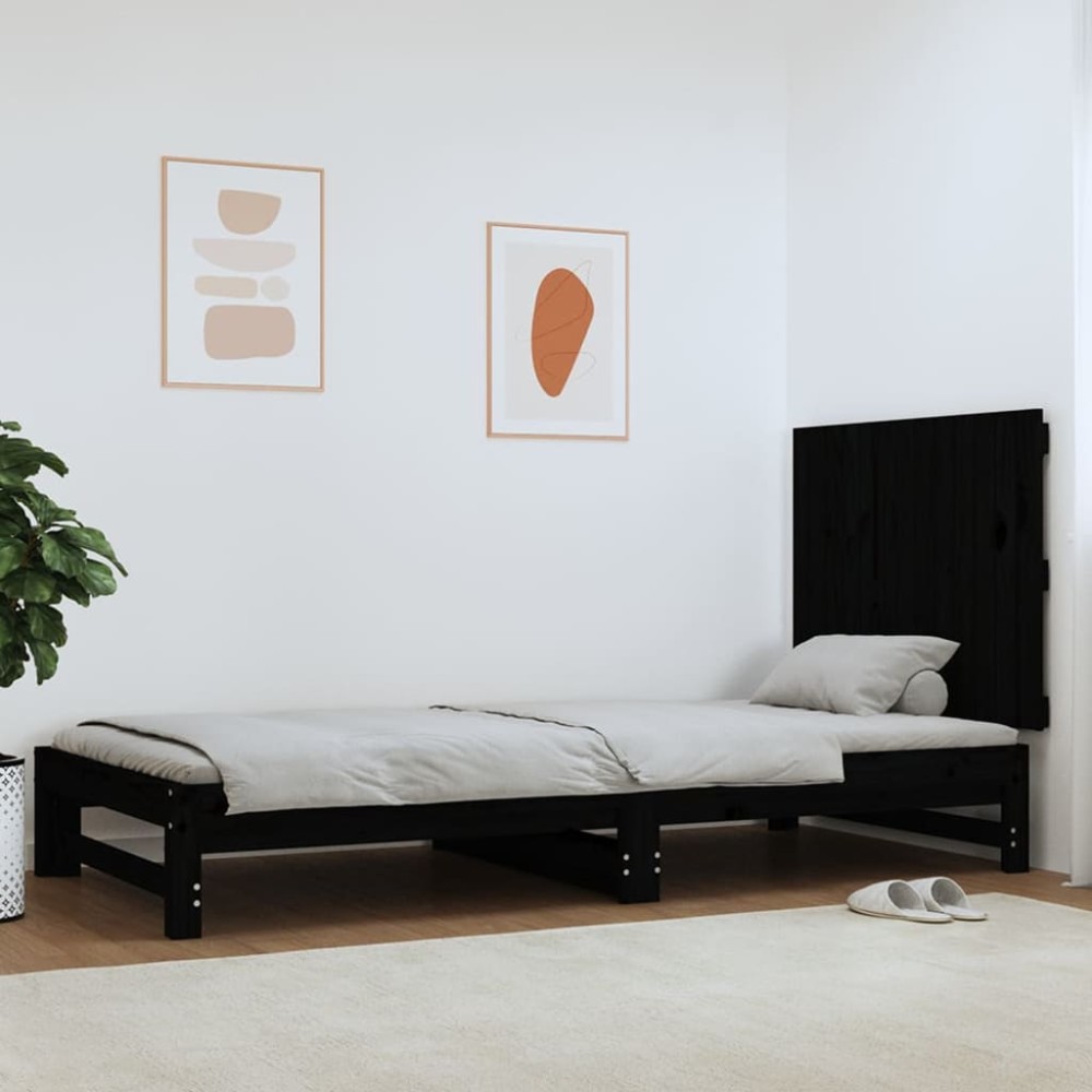 vidaXL Tăblie de pat pentru perete, negru, 82,5x3x60cm, lemn masiv pin