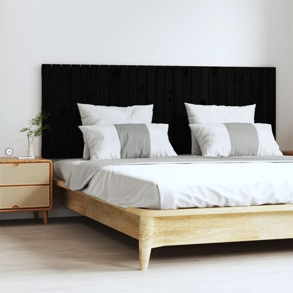 vidaXL Tăblie de pat pentru perete, negru, 166x3x60 cm, lemn masiv pin