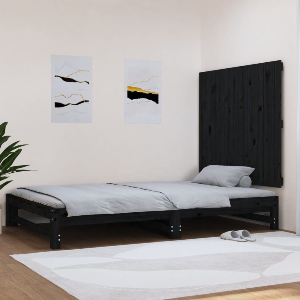 vidaXL Tăblie de pat pentru perete, negru, 108x3x90 cm, lemn masiv pin