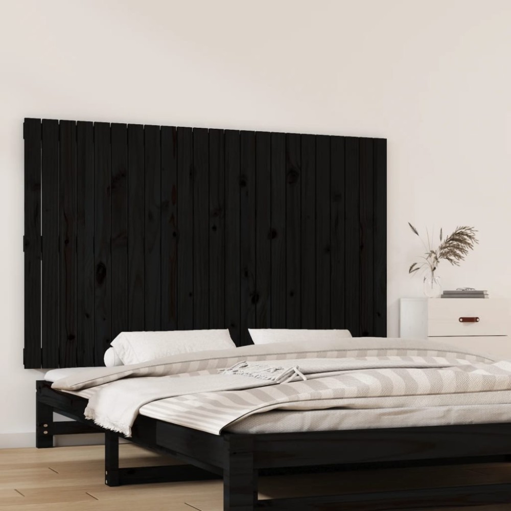 vidaXL Tăblie de pat pentru perete, negru, 147x3x90 cm, lemn masiv pin