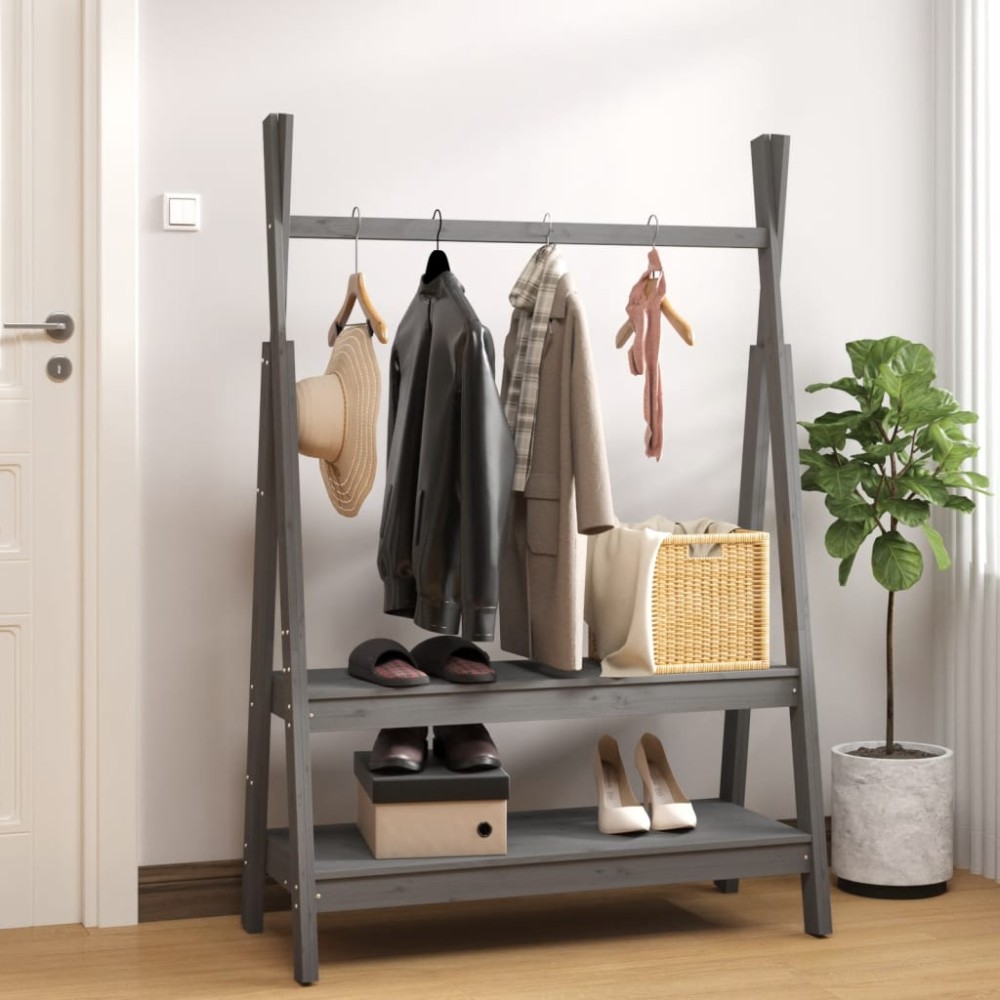 vidaXL Suport pentru haine, gri, 100x45,5x150 cm, lemn masiv de pin