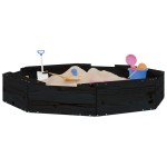 vidaXL Cutie de nisip cu scaune octogonale, negru, lemn masiv de pin vidaXL Cutie de nisip cu scaune octogonale, negru, lemn masiv de pin