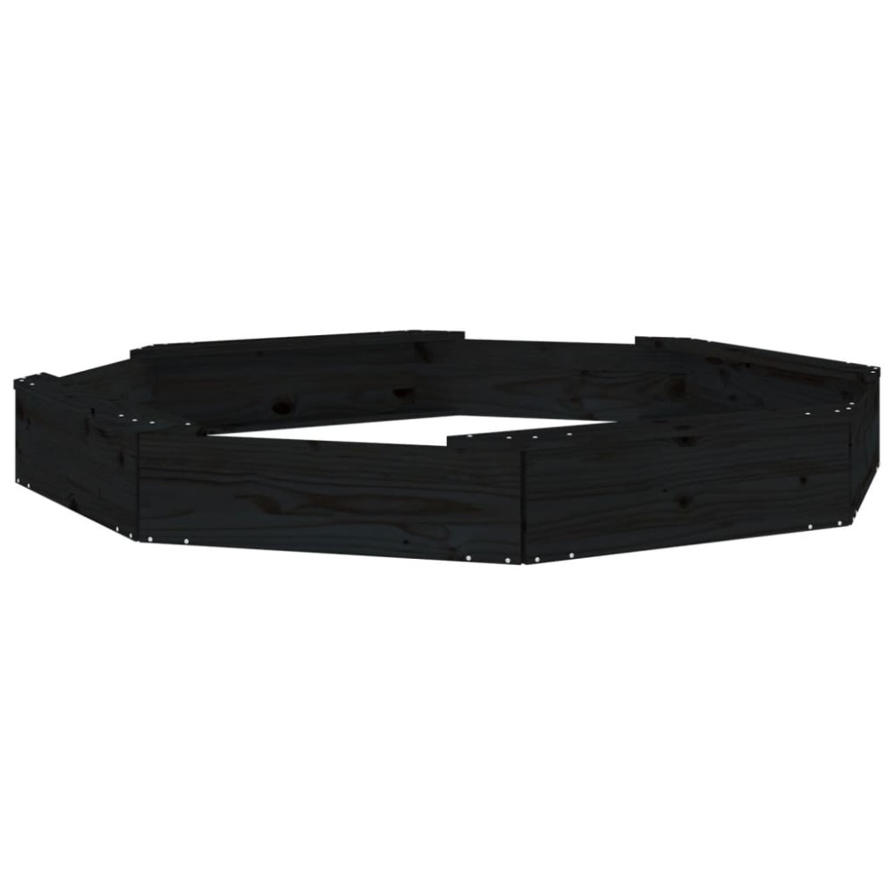 vidaXL Cutie de nisip cu scaune octogonale, negru, lemn masiv de pin