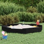 vidaXL Cutie de nisip cu scaune octogonale, negru, lemn masiv de pin vidaXL Cutie de nisip cu scaune octogonale, negru, lemn masiv de pin