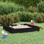 vidaXL Cutie de nisip pătrată cu scaune, negru, lemn masiv de pin