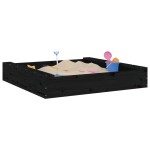 vidaXL Cutie de nisip pătrată cu scaune, negru, lemn masiv de pin