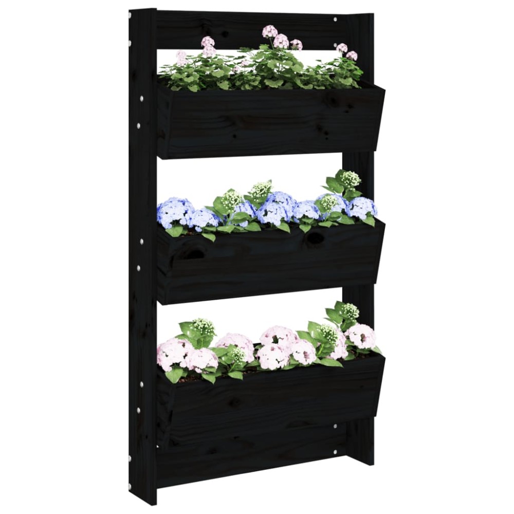 vidaXL Jardinieră de perete cu 3 niveluri negru 60x18,5x110cm lemn pin