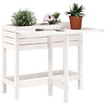 vidaXL Jardinieră de grădină cu blat pliabil alb lemn masiv pin