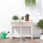 vidaXL Jardinieră de grădină cu blat pliabil alb lemn masiv pin