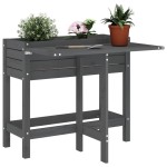 vidaXL Jardinieră de grădină cu blat pliabil gri lemn masiv pin