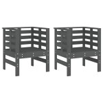 vidaXL Scaune de grădină, 2 buc., gri, 61,5x53x71 cm, lemn masiv pin