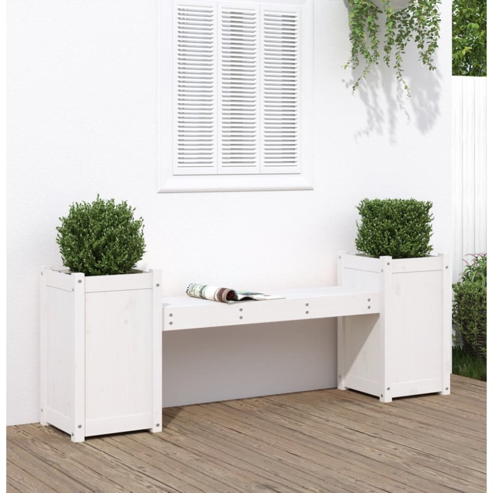 vidaXL Banchetă cu jardiniere, alb, 180x36x63 cm, lemn masiv de pin
