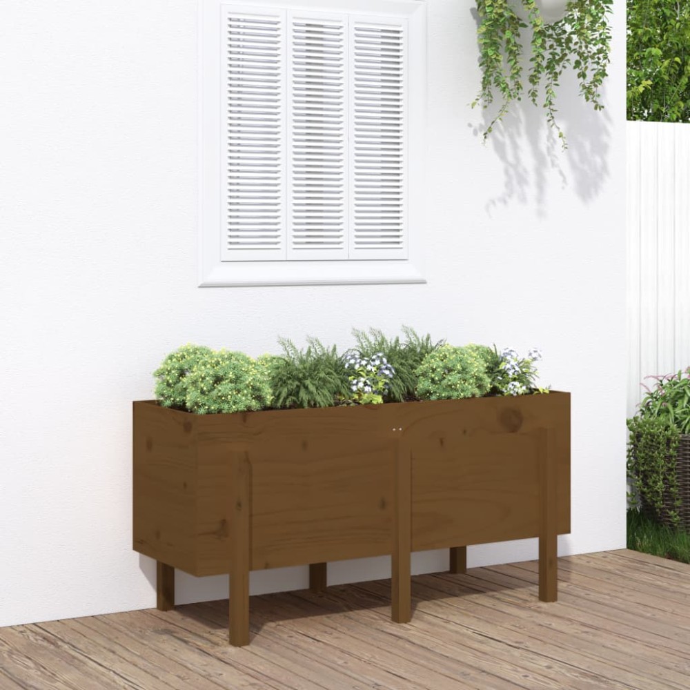 vidaXL Strat înălțat de grădină maro miere 121x50x57 cm lemn masiv pin