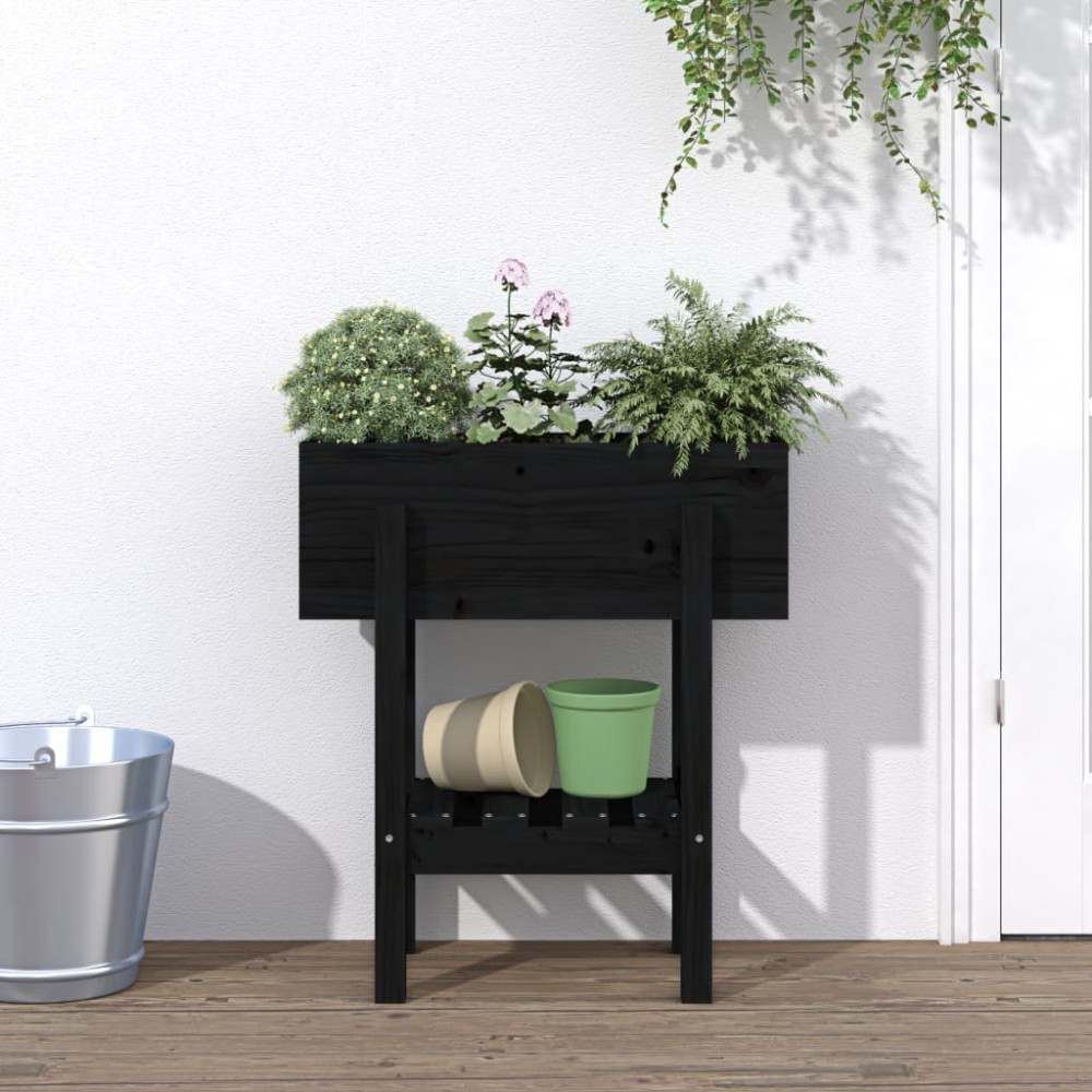 vidaXL Jardinieră de grădină, negru, 62x30x69 cm, lemn masiv pin