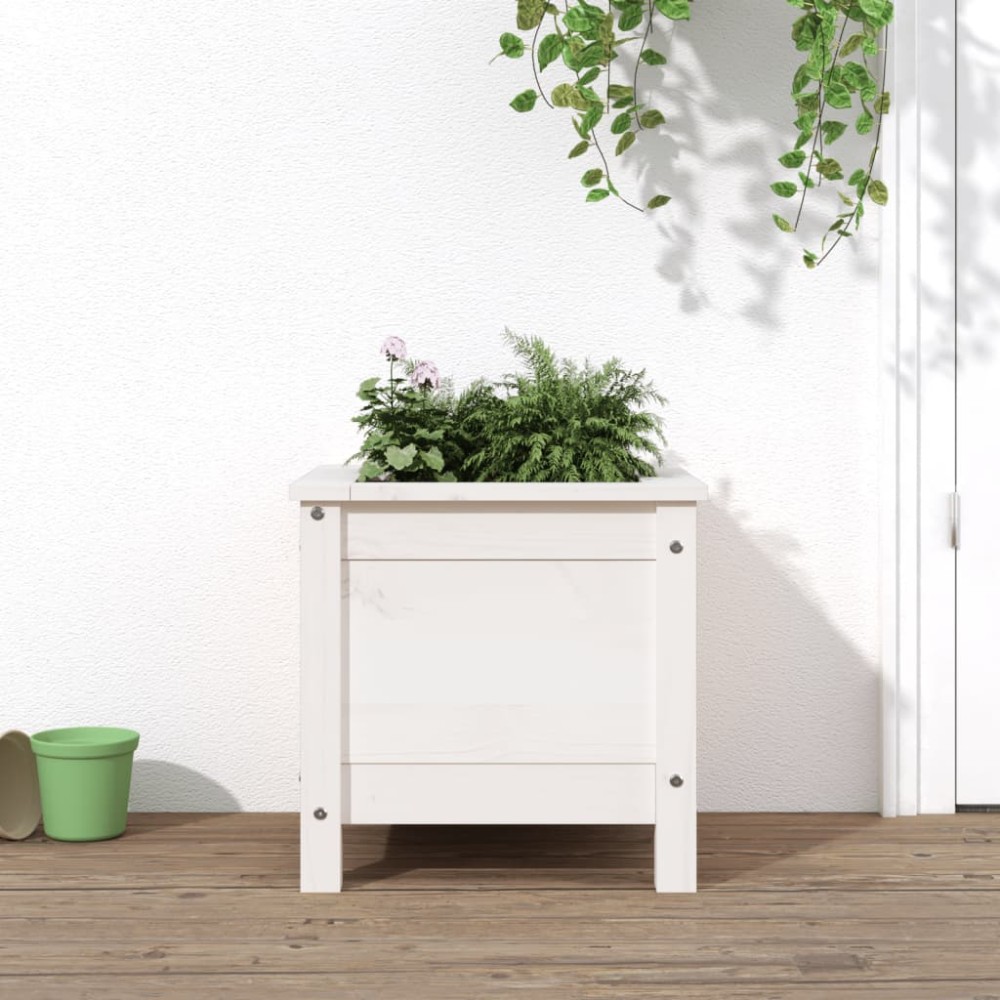vidaXL Jardinieră de grădină, alb, 40x40x39 cm, lemn masiv de pin