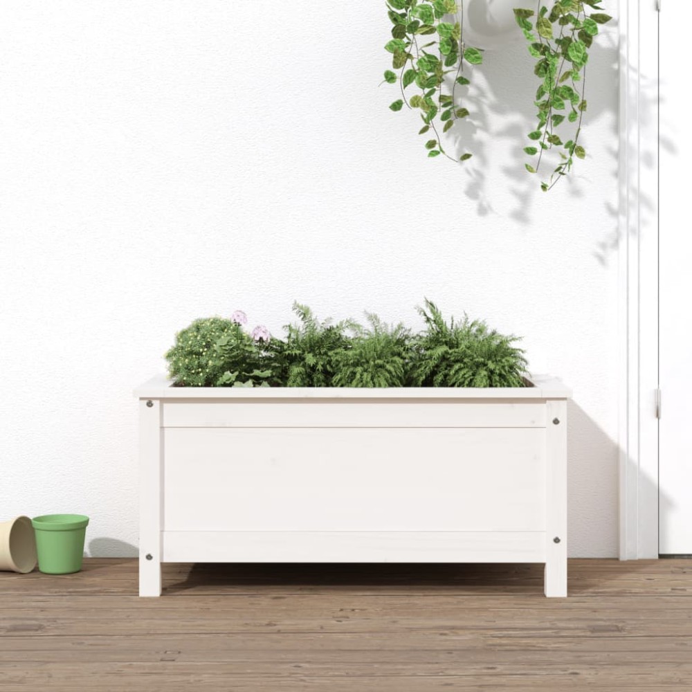vidaXL Jardinieră de grădină, alb, 82,5x40x39 cm, lemn masiv de pin