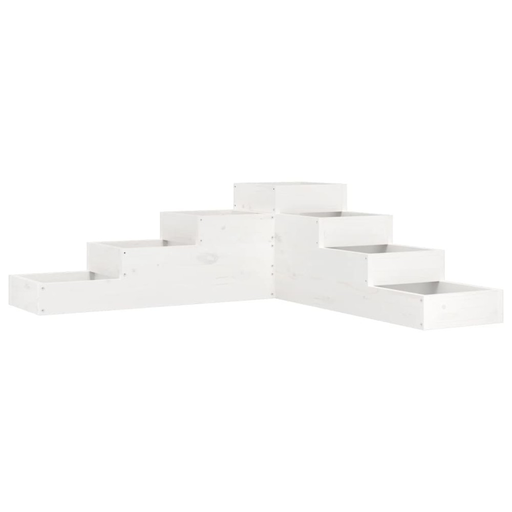 vidaXL Jardinieră grădină cu 4 niveluri, alb, 106x104,5x36 cm lemn pin