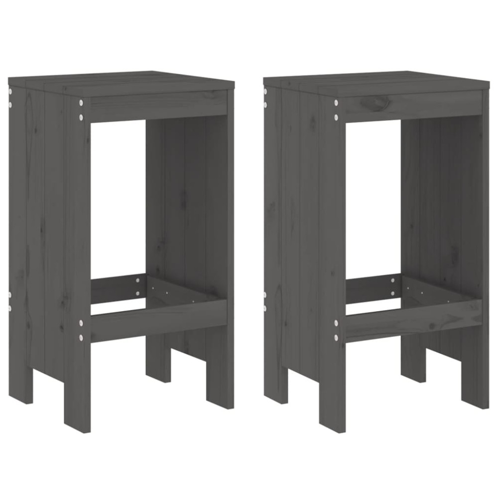 vidaXL Taburete de bar, 2 buc., gri, 40x36x75 cm, lemn masiv de pin