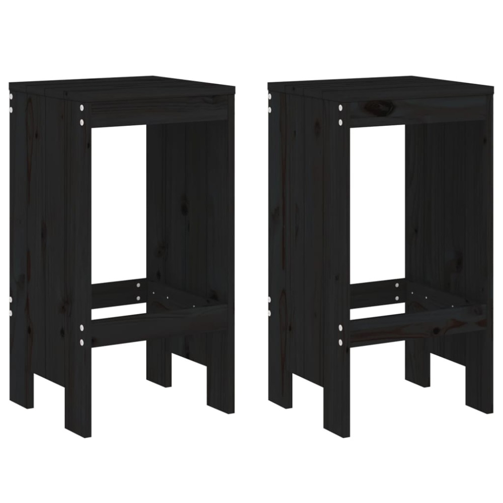 vidaXL Taburete de bar, 2 buc., negru, 40x36x75 cm, lemn masiv de pin