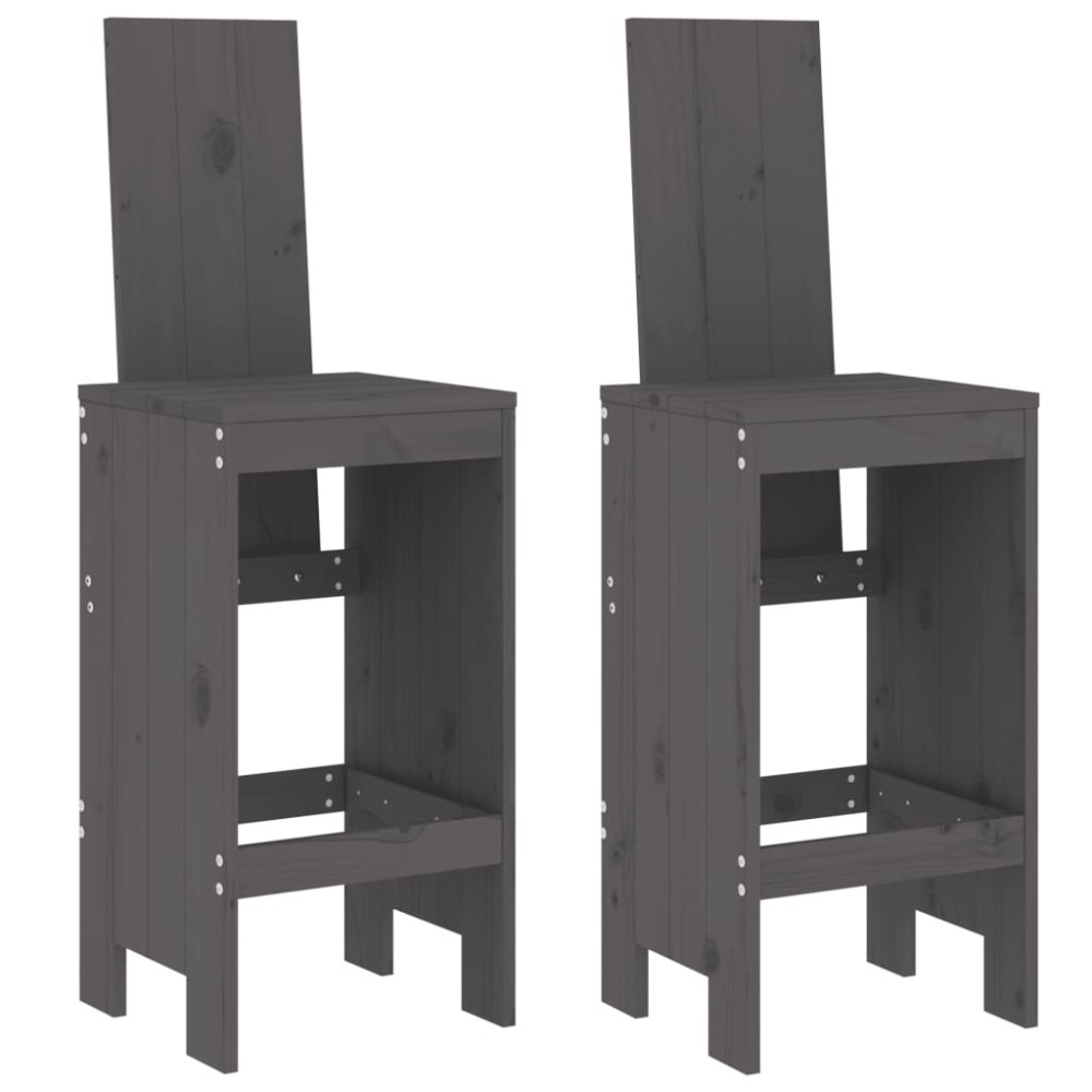 vidaXL Scaune de bar, 2 buc., gri, 40x42x120 cm, lemn masiv de pin
