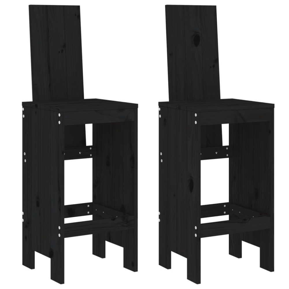 vidaXL Scaune de bar, 2 buc., negru, 40x42x120 cm, lemn masiv de pin
