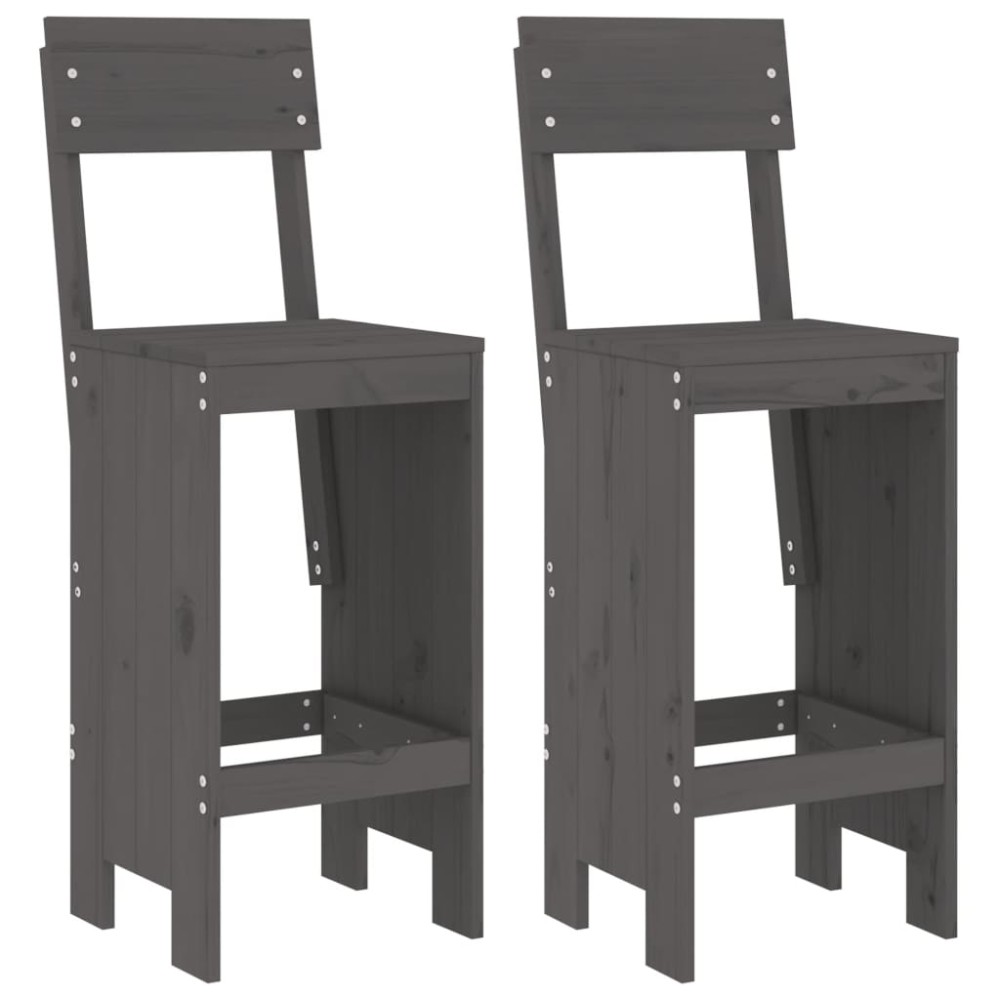 vidaXL Taburete de bar, 2 buc., gri, 40x48,5x115,5 cm, lemn masiv pin