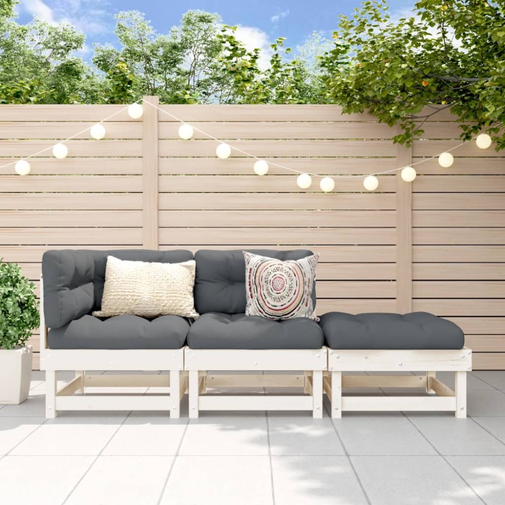 vidaXL Set mobilier de grădină, 3 piese, alb, lemn masiv de pin