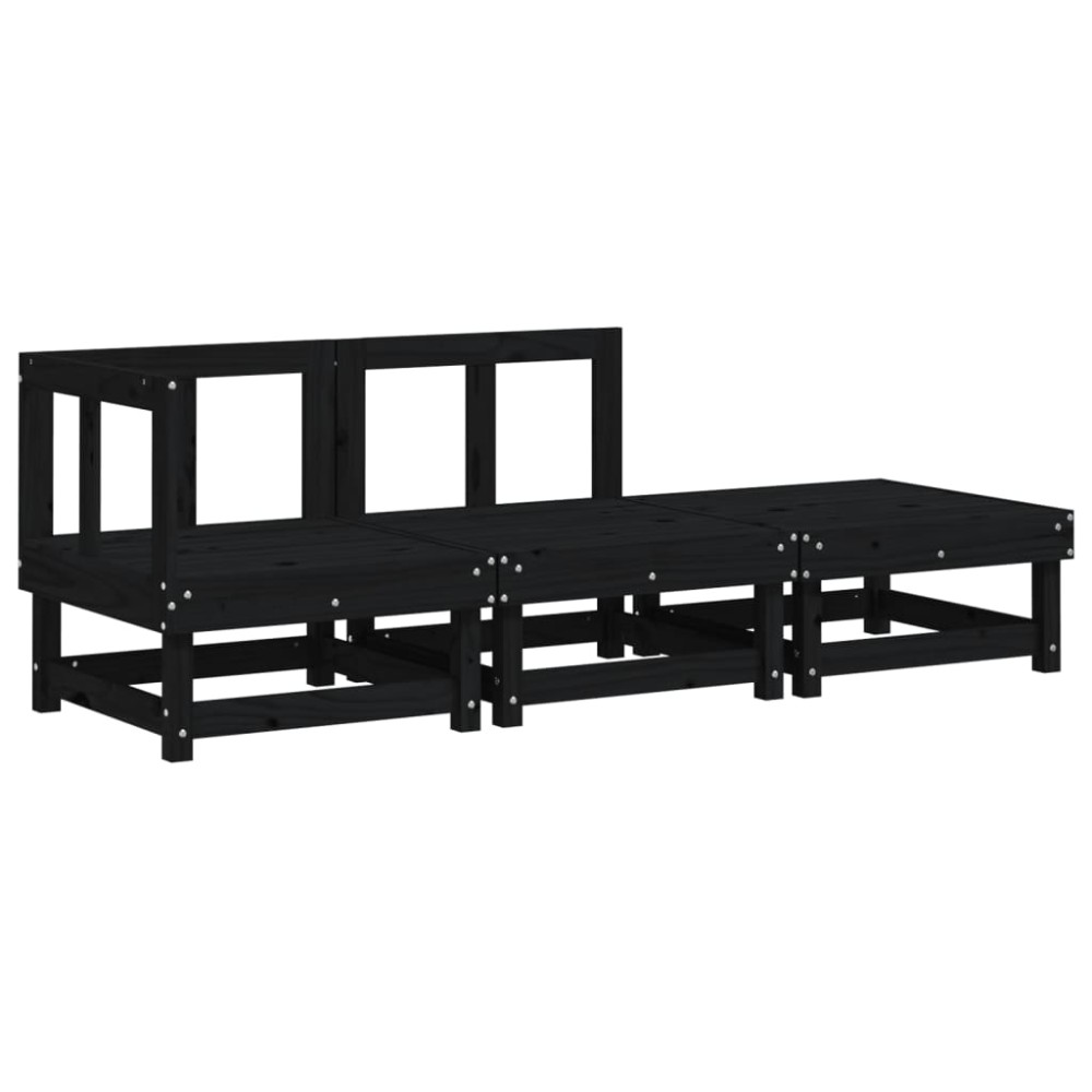 vidaXL Set mobilier de grădină, 3 piese, negru, lemn masiv pin