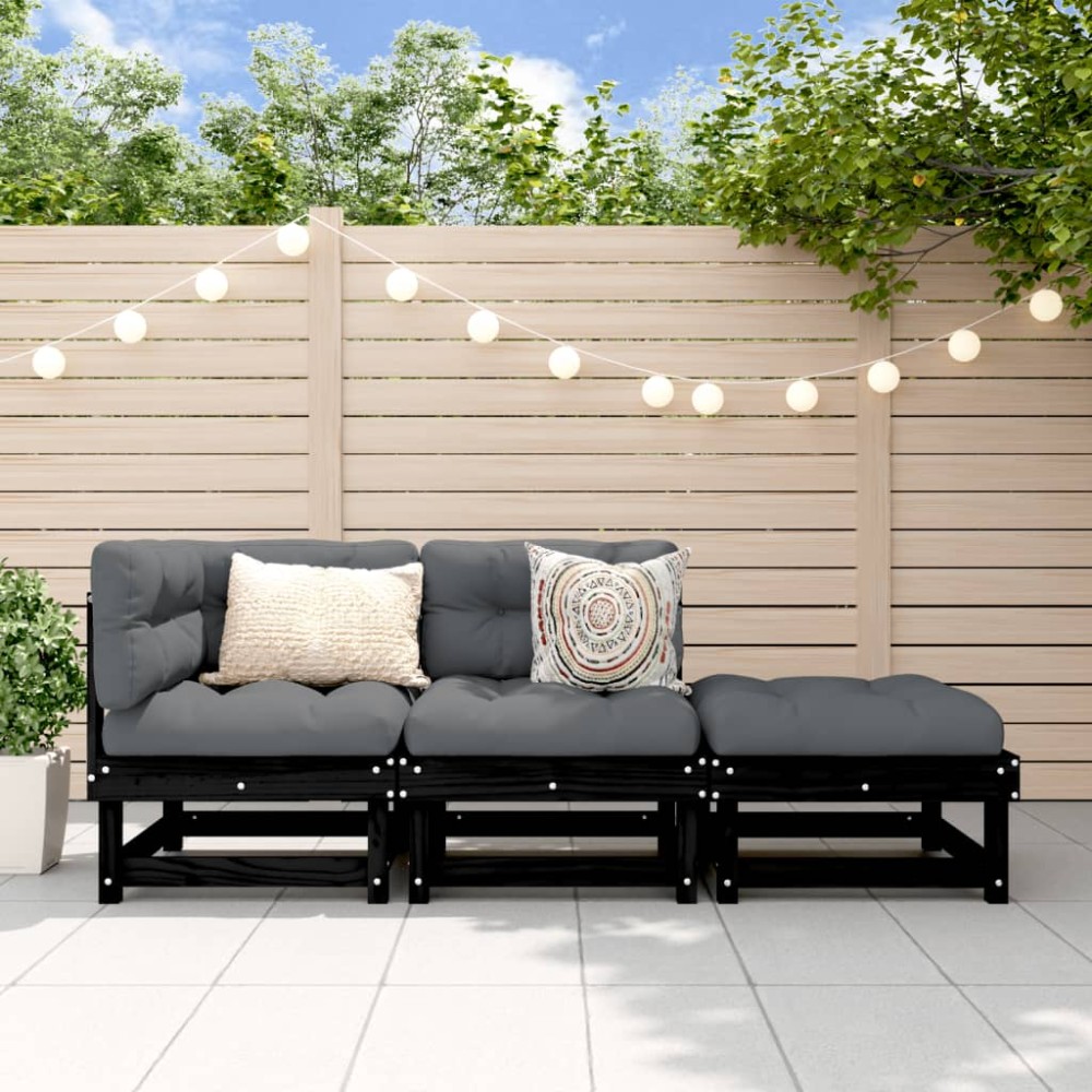 vidaXL Set mobilier de grădină, 3 piese, negru, lemn masiv pin
