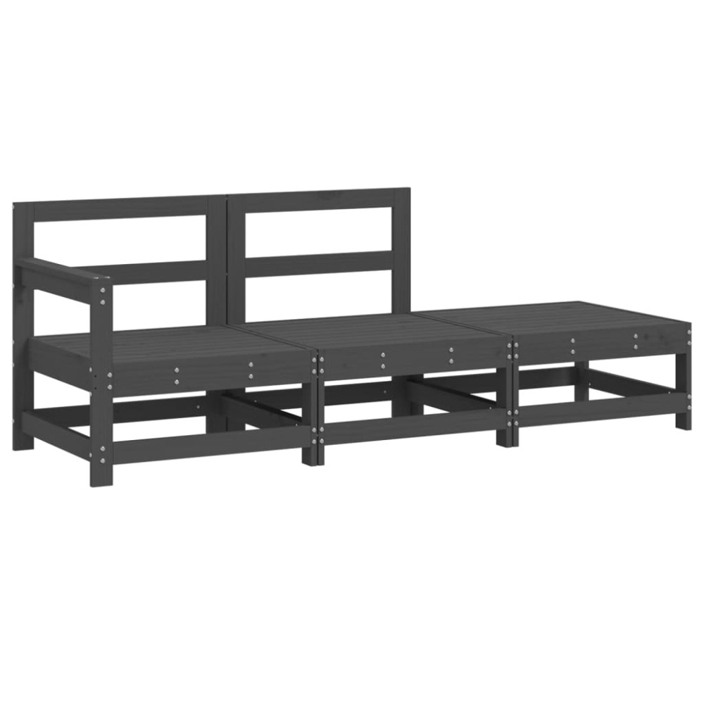 vidaXL Set mobilier de grădină, 3 piese, gri, lemn masiv de pin