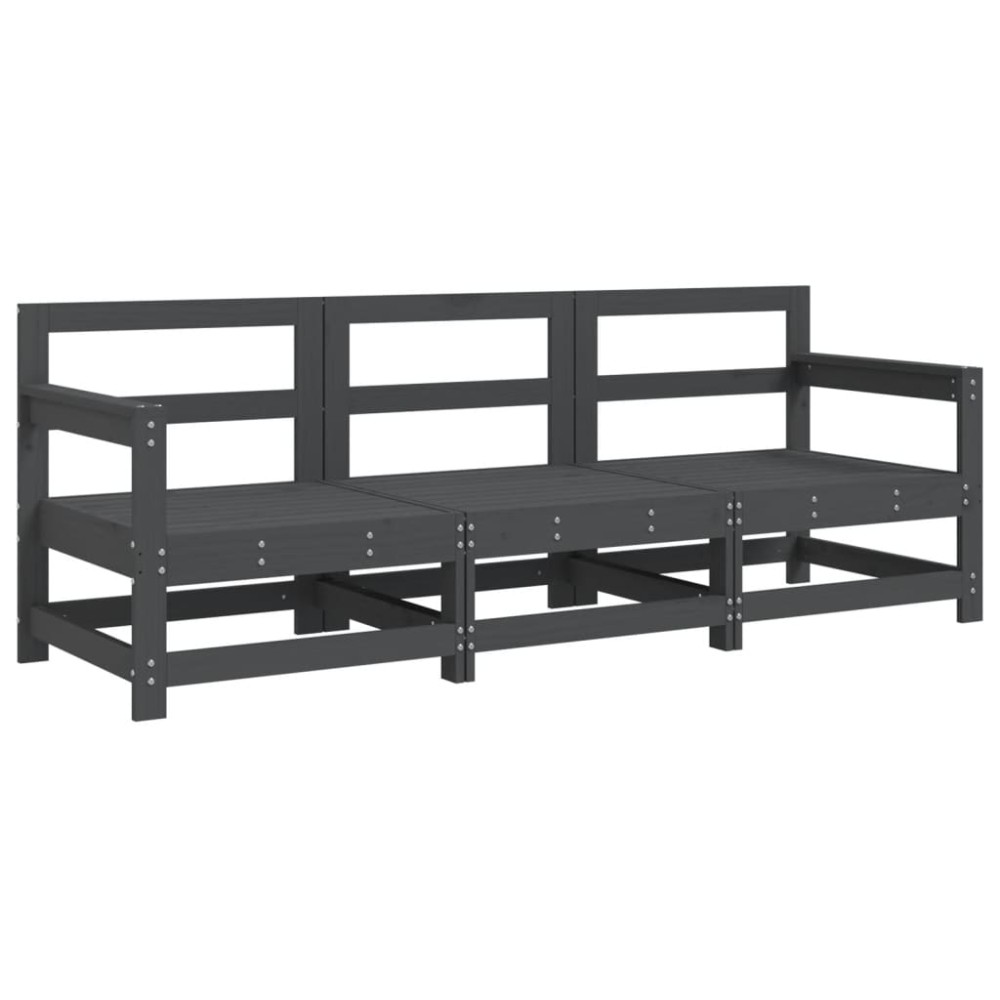 vidaXL Set mobilier de grădină, 3 piese, gri, lemn masiv de pin