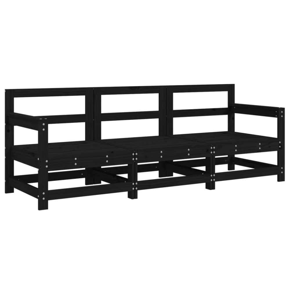 vidaXL Set mobilier de grădină, 3 piese, negru, lemn masiv pin