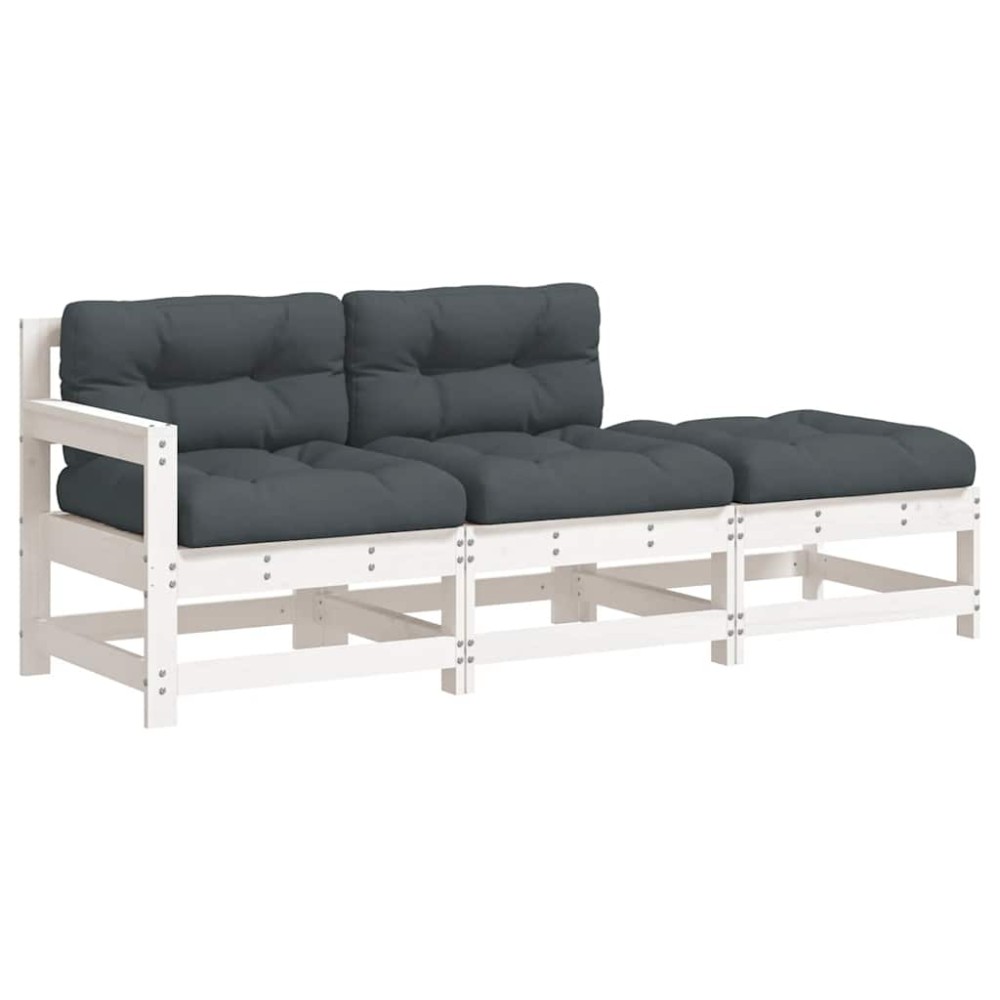 vidaXL Set mobilier de grădină cu perne, 3 piese, alb, lemn masiv