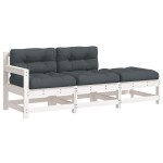 vidaXL Set mobilier de grădină cu perne, 3 piese, alb, lemn masiv vidaXL Set mobilier de grădină cu perne, 3 piese, alb, lemn masiv