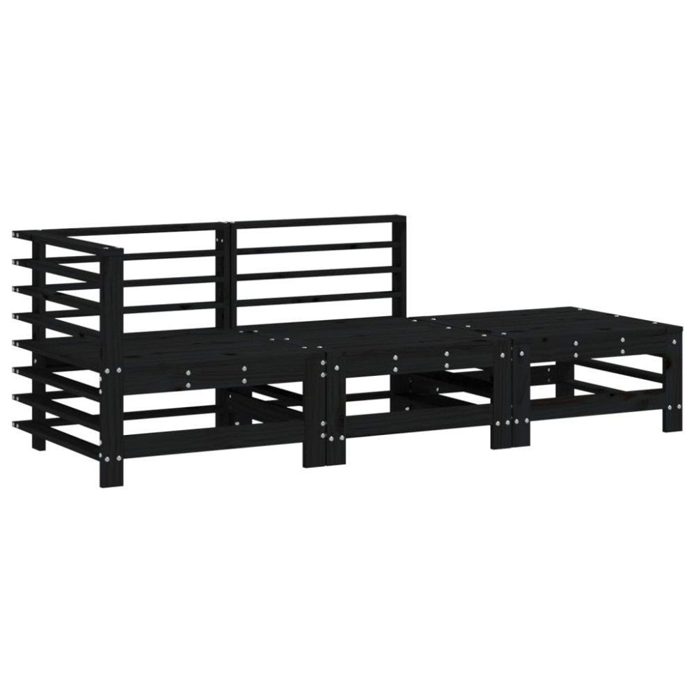 vidaXL Set mobilier de grădină, 3 piese, negru, lemn masiv pin