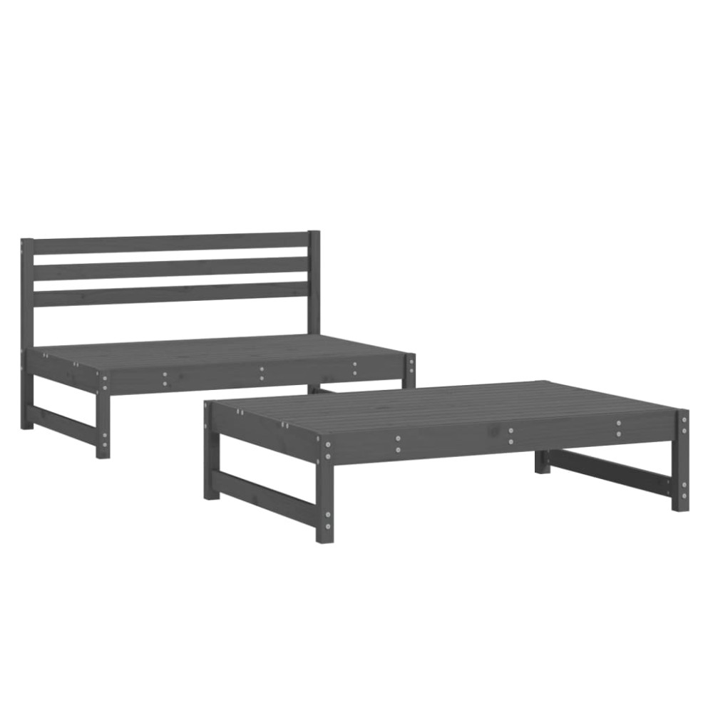 vidaXL Set mobilier relaxare grădină, 2 piese, gri, lemn masiv de pin