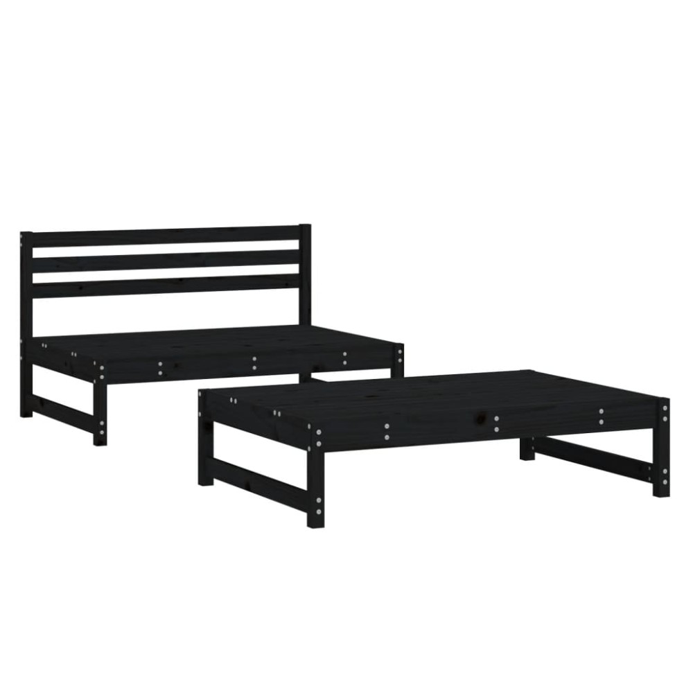 vidaXL Set mobilier relaxare grădină, 2 piese, negru, lemn masiv pin