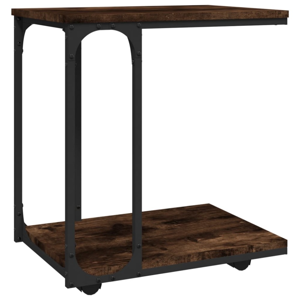 vidaXL Masă laterală cu roți stejar fumuriu 50x35x55,5cm lemn compozit