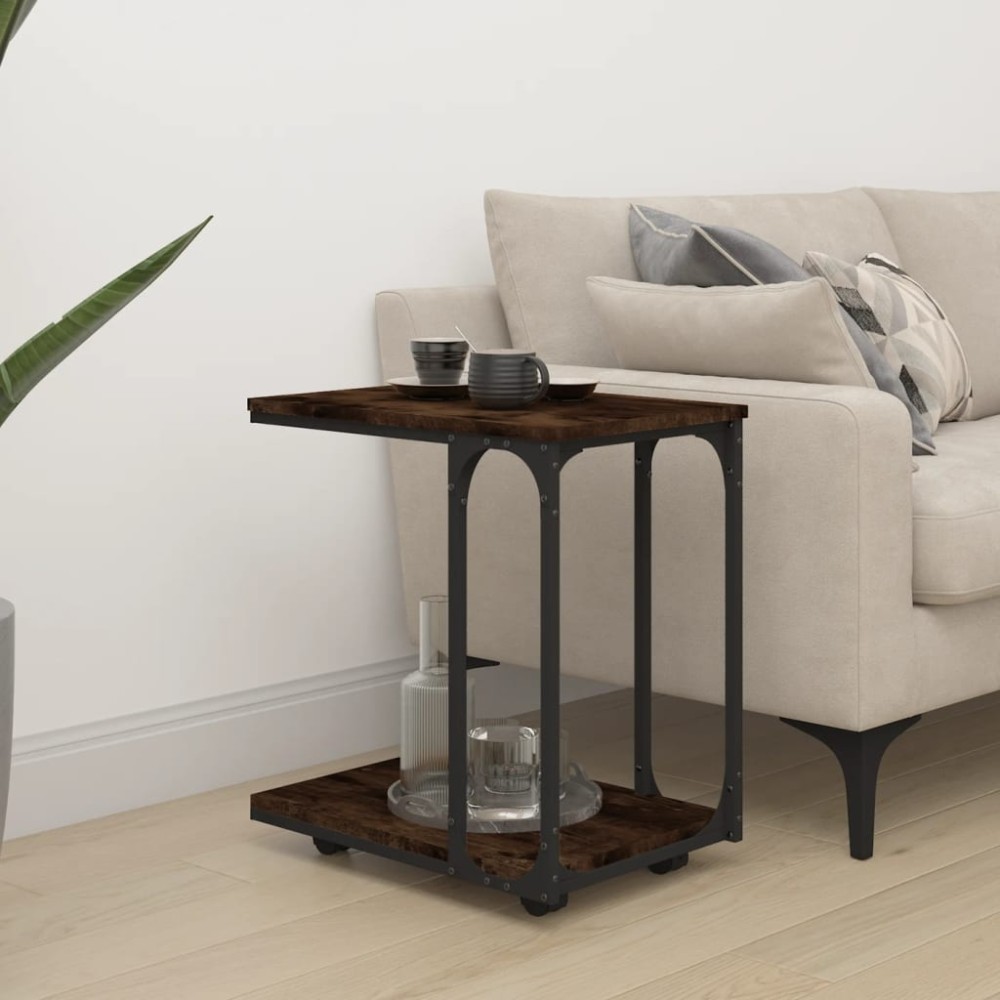 vidaXL Masă laterală cu roți stejar fumuriu 50x35x55,5cm lemn compozit
