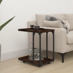 vidaXL Masă laterală cu roți stejar fumuriu 50x35x55,5cm lemn compozit vidaXL Masă laterală cu roți stejar fumuriu 50x35x55,5cm lemn compozit