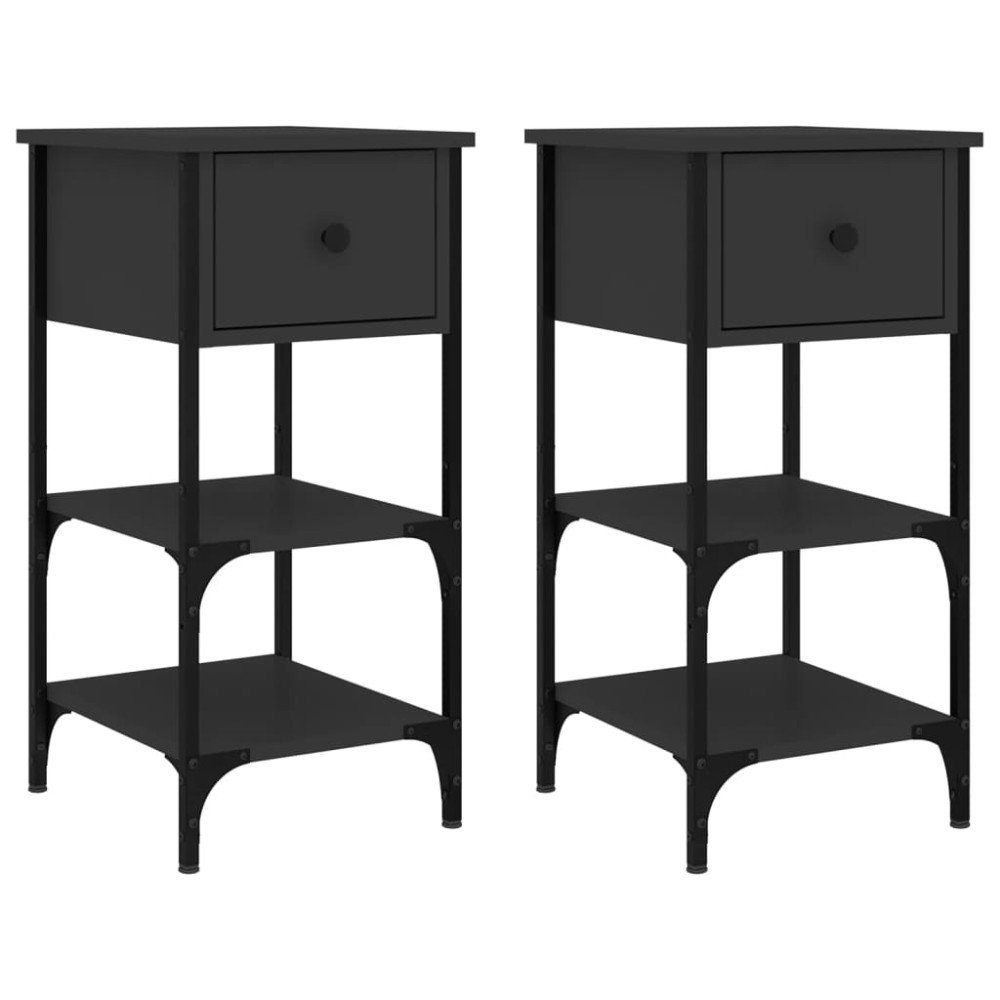 vidaXL Noptiere, 2 buc., negru, 34x36x70 cm, lemn compozit