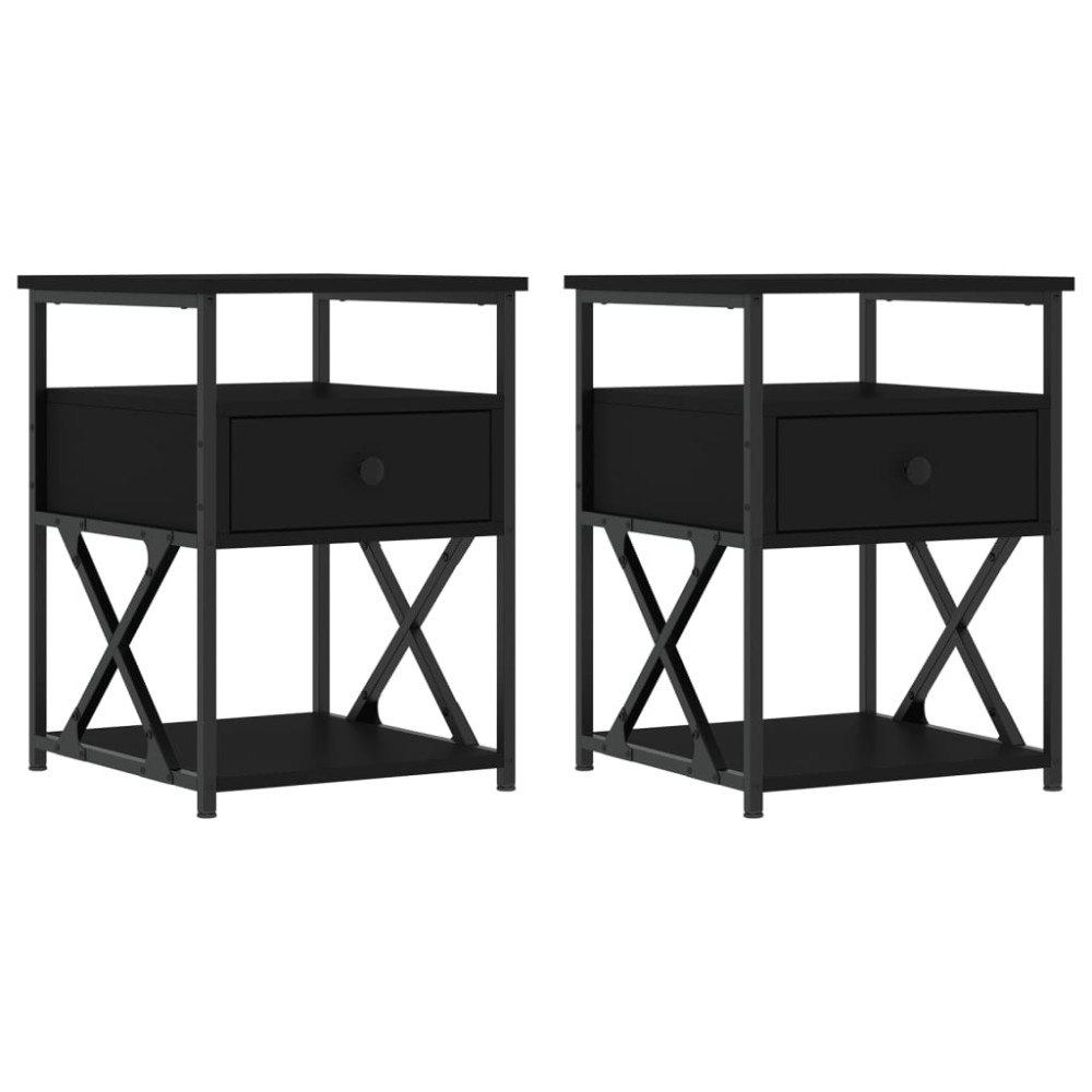 vidaXL Noptiere, 2 buc., negru, 40x42x55 cm, lemn prelucrat