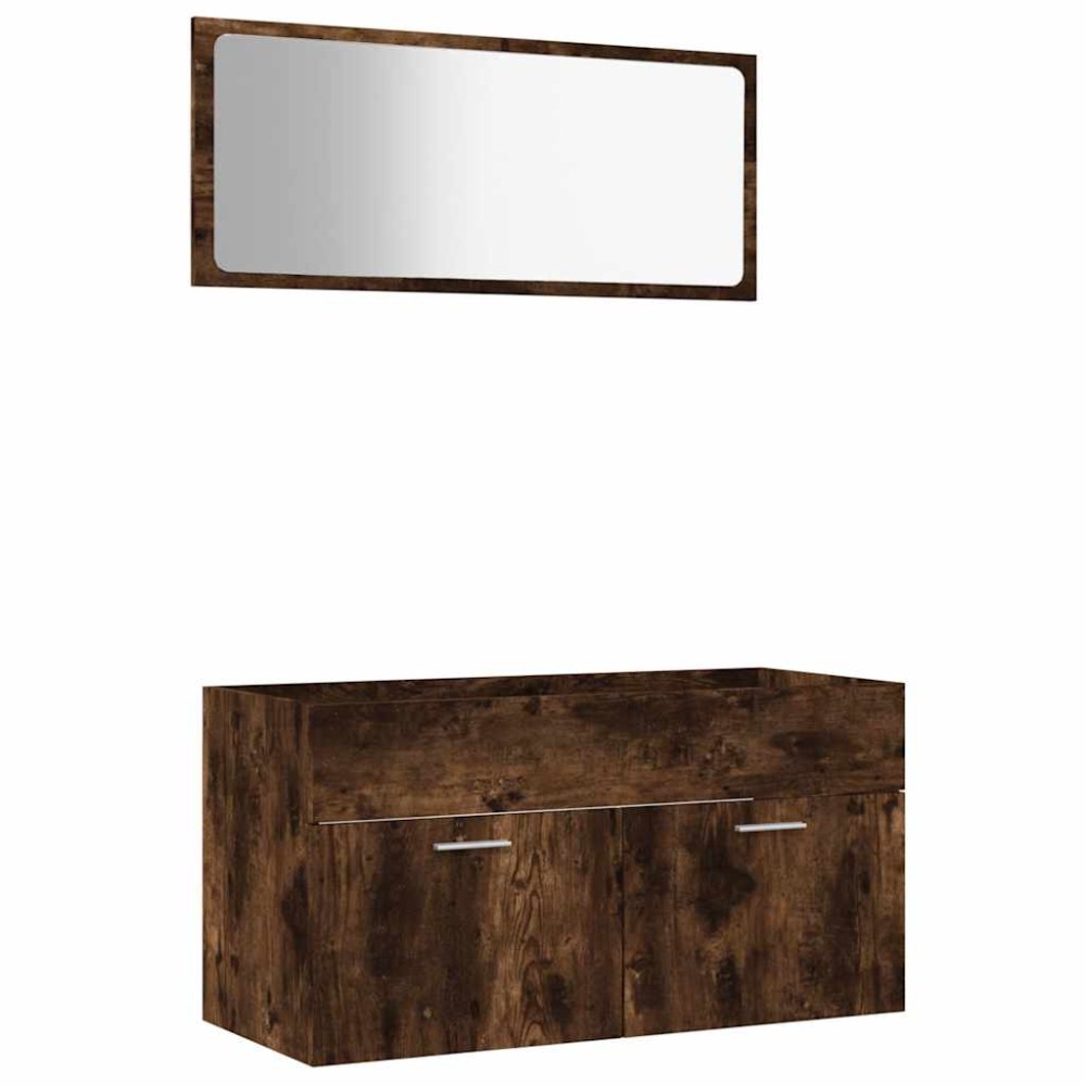 vidaXL Set mobilier de baie, 2 piese, stejar fumuriu, lemn prelucrat