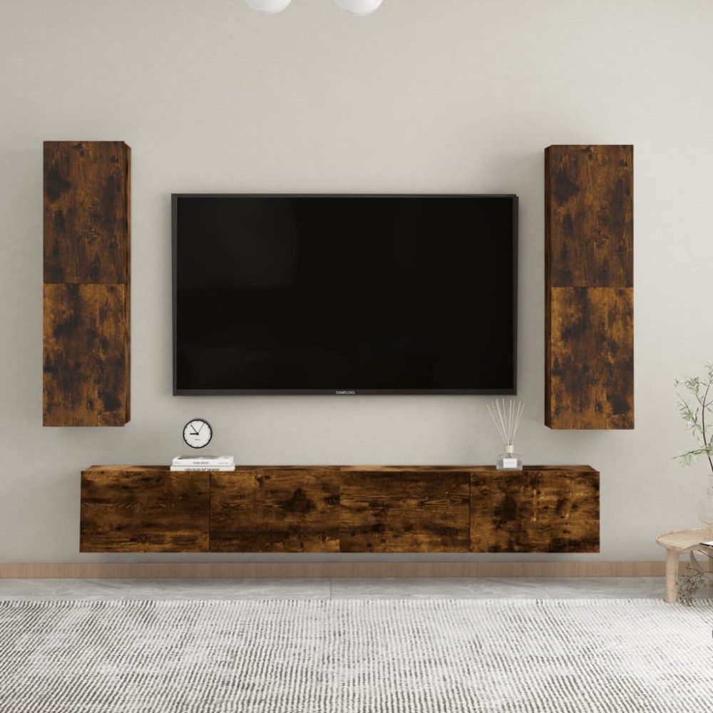 vidaXL Dulapuri TV suspendate, 2 buc., stejar afumat, 30,5x30x110 cm