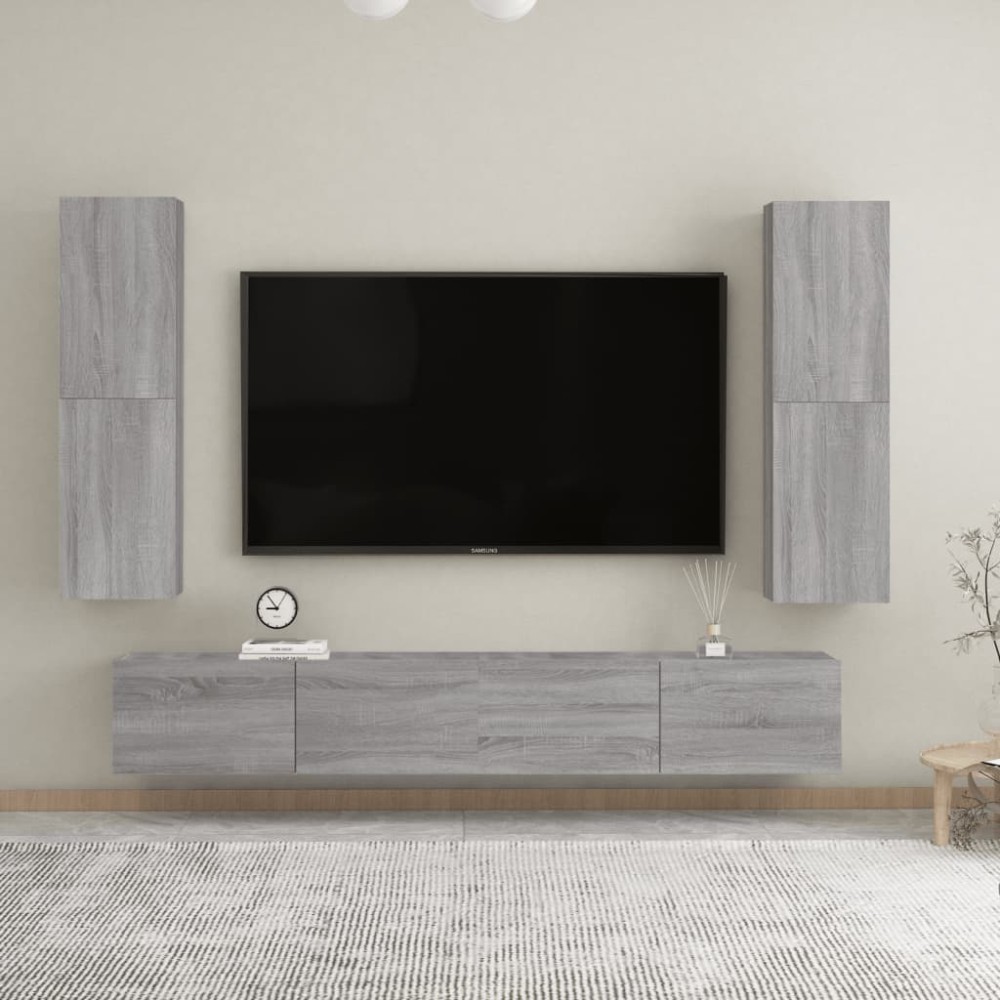 vidaXL Dulapuri TV montat pe perete, 2 buc., gri sonoma 30,5x30x110 cm